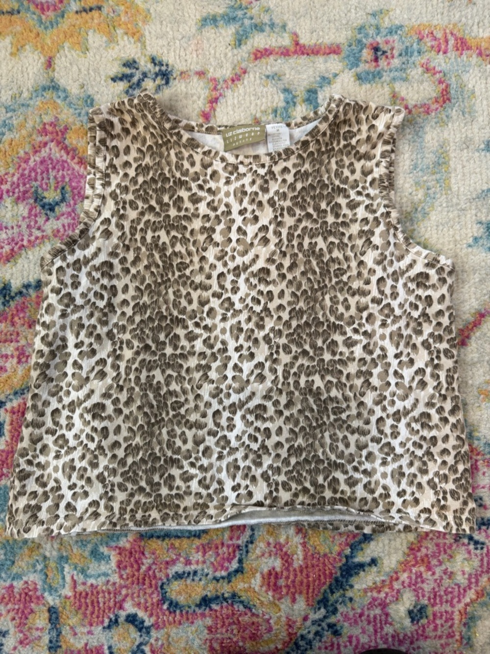 Liz Claiborne Lizwear Leopard Print Tank Top Petite Medium Sleeveless Stretch